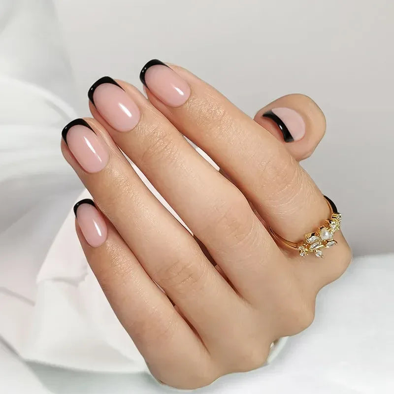Classic Black French Square Nails - Press On Nails | Long Lasting & Reusable