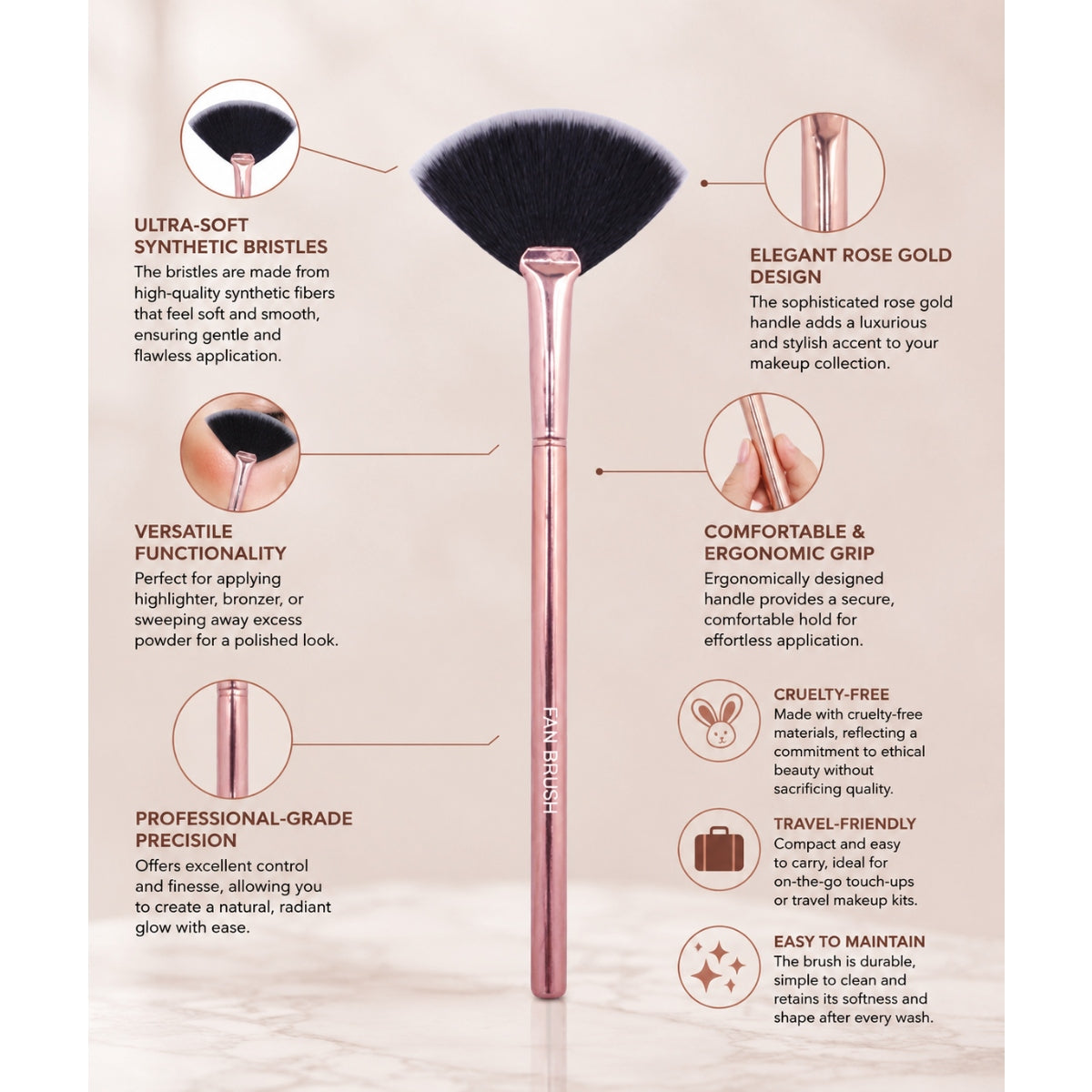 PROLUX Rose Gold Fan Brush